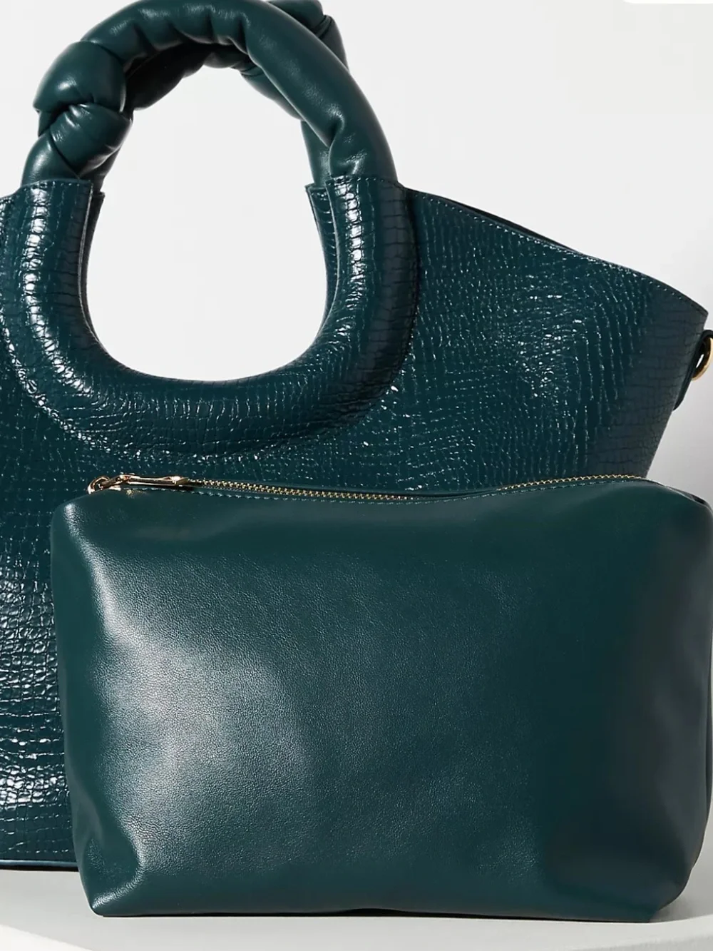 Anthropologie Ring Handle Crossbody Bag Hunter Green Gold
